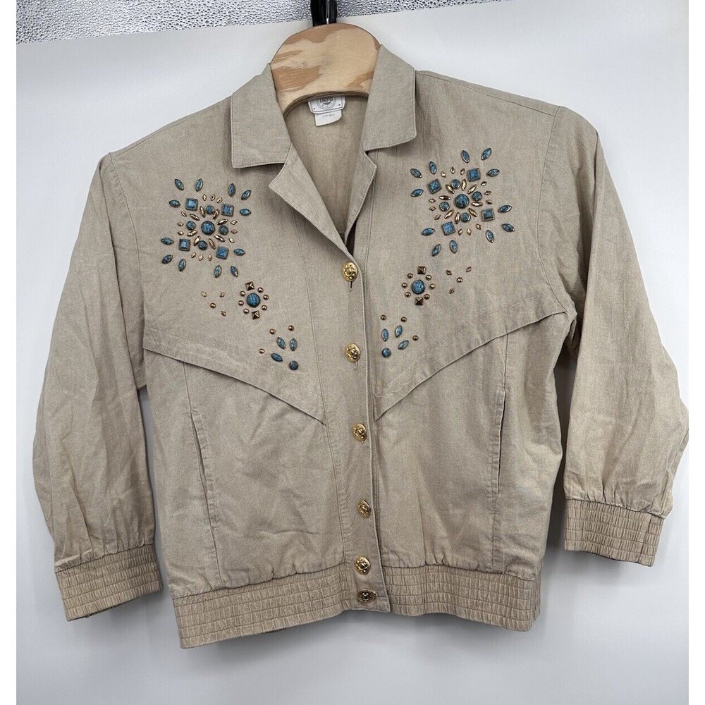 Vintage Southwestern Beaded Blazer Jacket Women S/M Fringe‎ Rhinestones Cowgirl